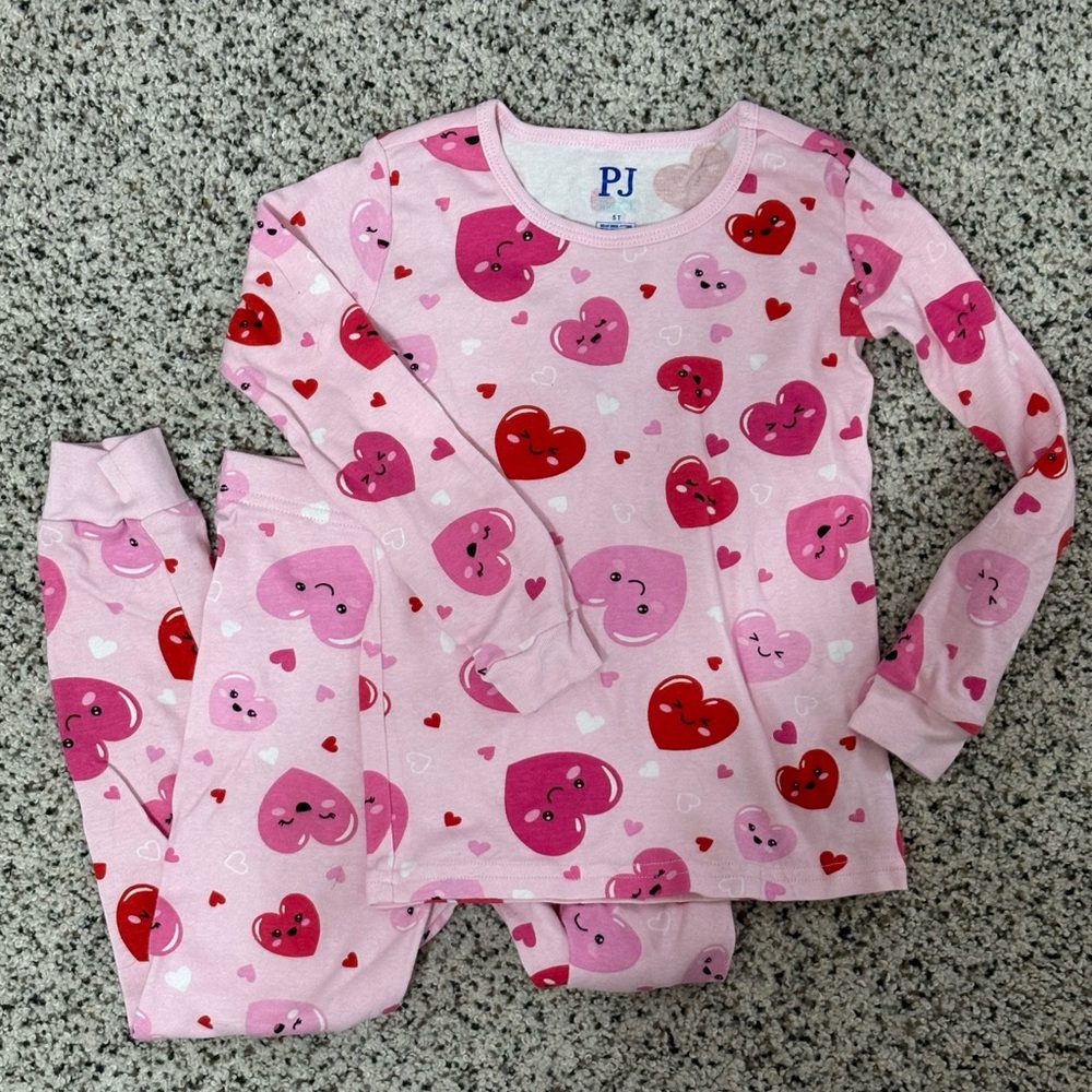 The Children's Place Pink and Red Heart Pajama Set